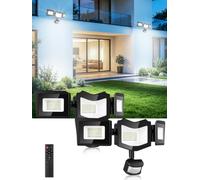 Faretto LED da Esterno con Sensore di Movimento 150W 2 Pezzi,6500K Bianca Fredda 15000LM Faretti con Telecomando,4 Modalità Timer 3 Teste Fari LED,IP65 Impermeabile Faro Esterno per Giardino Garage