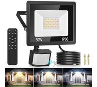 Faretto LED da Esterno con Sensore di Movimento 30W, 48 Led 3000K/4000K/6500K IP66 Impermeabile, Telecomando, 2700LM Luci Faretto LED Interno ed Esterno per Giardino, Cortile