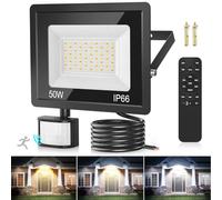 Faretto LED da Esterno con Sensore di Movimento 50W, 84 Led 3000K/4000K/6500K IP66 Impermeabile Faretti LED da Esterno con Telecomando, 4500LM Luci Faretto LED Interno ed Esterno per Giardino, Cortile