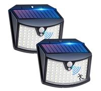 Faretto Led da Esterno Solare【2 Pezzi】, 3 Modos Luci Solari da Giardino con Sensore di Movimento, IP65 Impermeabile Lampade Solari a Led da Esterno per Giardino, Parete, Garage, Davanti alla Porta