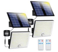 Faretto Led da Esterno Solare con Sensore di Movimento, Luce Solare Led Esterno con Telecomando, 2000mAh 3 Modes IP65 Impermeabile Lampada Solare da Esterno con Pannello Solare per Giardino, 2 Pezzi
