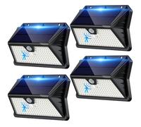 Faretto LED da Esterno Solare, Luci Solari da Giardino 3 Modos Lampada Solare da Esterno con Sensore di Movimento IP65 Impermeabile Luce da Esterno per Parete, Garage (4 Pezzi Bianco Freddo)