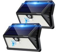 Faretto LED da Esterno Solare, Luci Solari da Giardino 3 Modos Lampada Solare da Esterno con Sensore di Movimento IP65 Impermeabile Luce da Esterno per Parete, Garage (2 Pezzi Bianco Freddo)