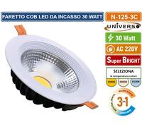 FARETTO LED DA INCASSO ROTONDO 30W COB DOWNLIGHT COLORE BIANCO CCT SWITCH 3IN1