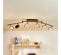 Faretto LED Lindby Manel, legno, lunghezza 152 cm, a 6 luci LINDBY