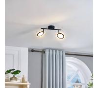 Faretto LED Lindby Manel, nero, ferro, lunghezza 35 cm, a 2 luci. LINDBY