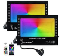 Faretto LED RGB 100W, Eleganted 2pcs IP66 Faretto che Cambia Colore RGBW Controllo APP Bluetooth Modalità strobo fai-da-te 16 Milioni di Colori Proiettore Natalizio per Esterno