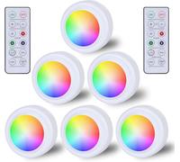 Faretto LED RGB alimentato a batteria con telecomando, 16 colori che cambiano colore, illuminazione per armadio, dimmerabile, illuminazione per vetrine, senza fili, timer e funzione memoria, LED Spot