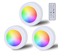 Faretto LED RGB alimentato a batteria con telecomando, 16 colori che cambiano colore, illuminazione per armadi, vetrine, senza fili, timer e funzione memoria, LED Spot batteria per cuscinetti adesivi