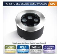 Faretto LED Segnapasso 6W Incasso IP67 Calpestabile Acciaio 4000K