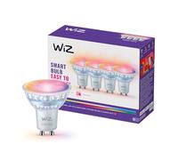 Faretto LED smart WiZ in vetro GU10, a colori e bianco Regolabile, equivalente 50 W, 2.200-6.500 K, 345 lumen, intensità regolabile, compatibile Alexa, Google Assistant e Apple Home, conf. da 4