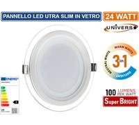 PANNELLO LED SLIM ROTONDO DA INCASSO CON CORNICE IN VETRO 24W 2400 LUMEN CCT