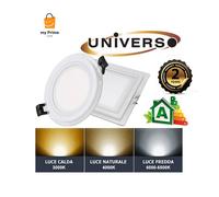 FARETTO PANNELLO LED INCASSO CON BORDO IN VETRO 6 9 12 18 24 WATT QUADRATO TONDO [EEK: A+++]