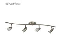 Faretto Parete 4 Luci Orientabile GU10 Cromo Satinato Metallo