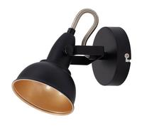 Faretto Retro Vintage, Orientabile, Luce Da Muro, Nero E Oro, Max. 40 W, Montagg