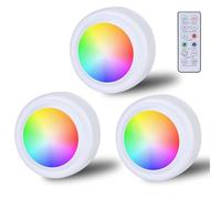 Faretto RGB alimentato a batteria con telecomando: 16 colori che cambiano colore per armadio, dimmerabile, illuminazione per vetrine, senza fili, con timer e funzione memoria, 3 pezzi