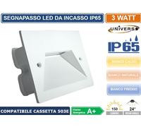 Faretto segnapassi IP65 LED 3W incasso scatola 503 scale giardino viale gradini (4000K, bianco)