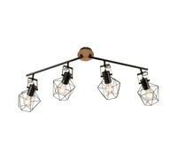 Faretto Soffitto E27 4-flammig 110 CM Lungo Metallo Legno Nero Natura Plafoniera