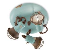 Faretto Soffitto Plafoniera Industriale Ø 27 CM 3x E14 Ceramica Metallo Azzurro
