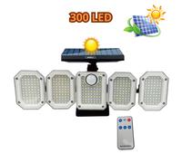 Faretto Solare 300 LED 5 Facce Sensore Movimento Crepuscolare Telecomando IP65