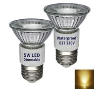 Faretto spot LED lungo PAR16 E27 dimmerabile 3000K bianco caldo,alta luminosità JDR 5W (sostituisce lampada alogena 50W-75W),angolo del fascio stretto 36°,E27 lampada spot riflettore in vetro