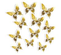 Farfalla Adesivi Murali,12 pcs 3D Adesivo da Parete Farfalla Decorazioni Parete Farfalle Decorative,per Domestica Bambini Camera Da Letto Decorazione Casa Torta Oro