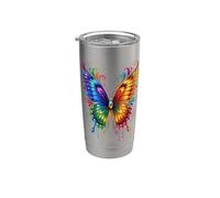 Farfalla Ali Colorate Farfalla Farfalle Bicchiere termico in acciaio inox doppia parete