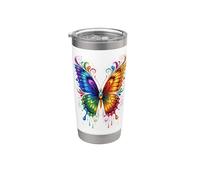 Farfalla Ali Colorate Farfalla Farfalle Bicchiere termico in acciaio inox doppia parete