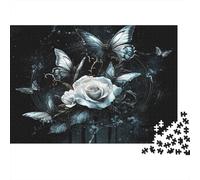 farfalla And Rose Jigsaw Puzzle Impossible 1000 Pezzi arte oscura Decorazione Per La Casa. Giochi Rilassamento E Intelligence Per Adulti E Ragazzi Da 14 Anni 1000pcs (75x50cm)