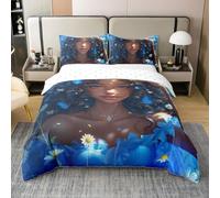 Farfalla blu per bambine, 100% cotone, taglia XL, 3 pezzi, splendida principessa nera per bambini, 70 groovy margherita floreale coperta, 2 federe (senza coperta)