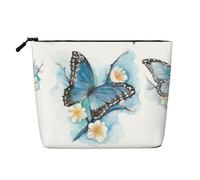 Farfalla blu riutilizzabile dello spuntino sulle borse della stampa del fiore del fiore, borsa da toilette di viaggio di grande capacità, borse di trucco con la chiusura lampo
