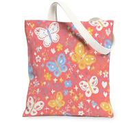 Farfalla Canvas Tote Bag per le donne, Primavera Giocoso Fiore Cuore Primavera Corallo Lavabile Riutilizzabile Quotidiano Tote Bags, Corallo, 13x15 Inch