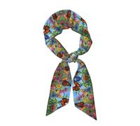 Farfalla che vola tra i fiori Elegante sciarpa di raso da donna Sciarpa morbida e lucida alla moda con stampa all-over Versatile da indossare come fascia per capelli o cravatta per appuntamenti e f