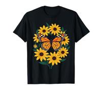 Farfalla Checkerspot E Fiori Margherita dagli Occhi Neri Maglietta