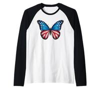 Farfalla con bandiera americana Wings of Freedom 4 luglio Maglia con Maniche Raglan
