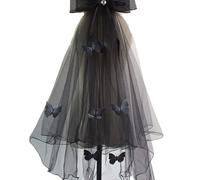 Farfalla con fiocco a velo a testa nera con diamanti a forma di cuore Veli da sposa da sposa in stile gotico Halloween Cosplay fidanzamento addio al nubilato per feste Regalo