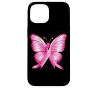Farfalla con nastro rosa per la consapevolezza del cancro al seno Custodia per iPhone 15
