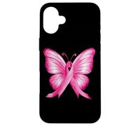 Farfalla con nastro rosa per la consapevolezza del cancro al seno Custodia per iPhone 16 Plus