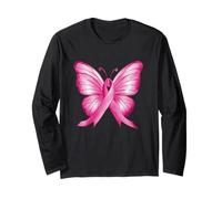 Farfalla con Nastro Rosa per la consapevolezza del Cancro al Seno Maglia a Manica