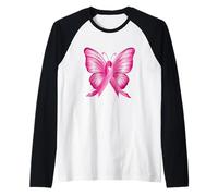 Farfalla con Nastro Rosa per la consapevolezza del Cancro al Seno Maglia con Maniche Raglan