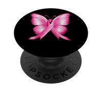 Farfalla con nastro rosa per la consapevolezza del cancro al seno PopSockets PopGrip Adesivo