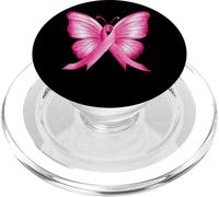 Farfalla con nastro rosa per la consapevolezza del cancro al seno PopSockets PopGrip per MagSafe