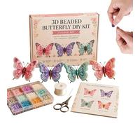 Farfalla con perline, 4 pezzi, 3D, divertenti, , con istruzioni | Set artistico di animali con perline per la decorazione su vetrine, comodino e libreria, adatto per principianti e