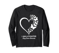 Farfalla Cuore I Am A Fighter Polmonare Cancer Awareness Maglia a Manica
