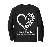 Farfalla Cuore I Am A Fighter Polmonare Cancer Awareness Maglia a Manica