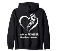 Farfalla Cuore I Am A Fighter Polmone Cancro Awareness Donne Felpa con Cappuccio