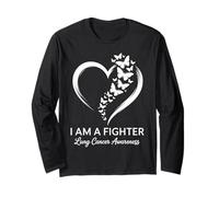 Farfalla Cuore I Am A Fighter Polmone Cancro Awareness Donne Maglia a Manica