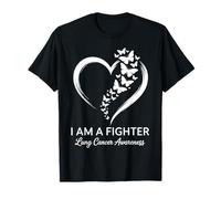 Farfalla Cuore I Am A Fighter Polmone Cancro Awareness Donne Maglietta