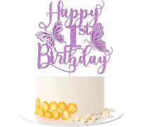 Farfalla Cupcake Topper,Happy 1st Butterfly Birthday Candles,Topper Torta Compleanno,per Torte con Farfalle di Carta per Feste di Compleanno, Matrimoni, Dessert (viola 1)