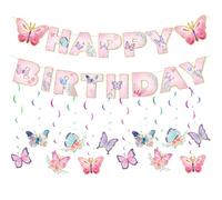 Farfalla decorativa per compleanno, farfalla, ghirlanda di compleanno, farfalle, farfalle da appendere, decorazione di compleanno per ragazze, Happy Birthday, farfalle, decorazione di compleanno
